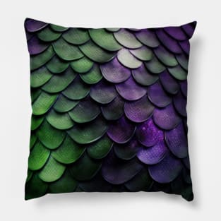 Fish skin, scales, fantasy, with pattern, purple, green Pillow