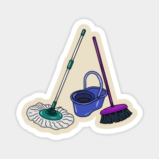 Broom & mop cartoon illustration Magnet