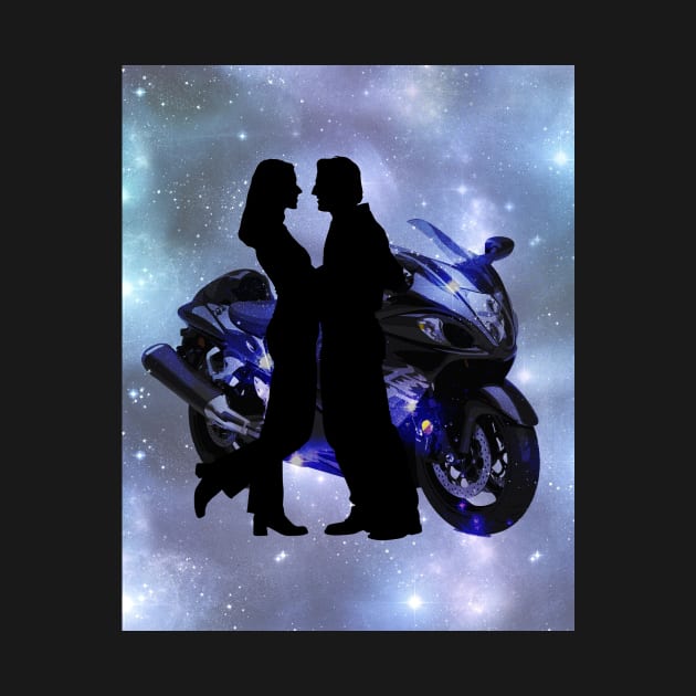 Motorcycle couple in Blue by allthumbs