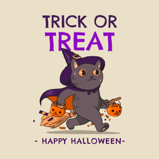 Trick or Treat Happy Halloween Spooky Funny Cat Kids T-Shirt