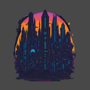 Colorful Pixel Cityscape Design T-Shirt