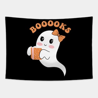 Booooks Ghost Funny Book Reading Halloween Cute Teacher women Tapestry