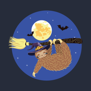Sloth flying on witch broom T-Shirt