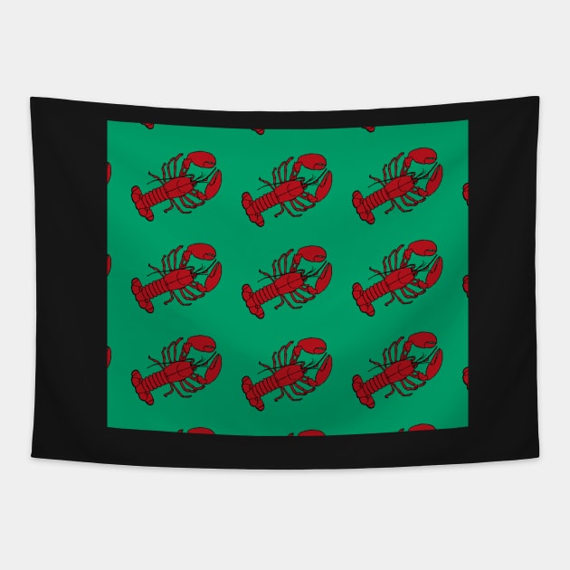 Red Lobsters on Green Background Lobster Sea Life Animal Boat Life Tapestry by gillys