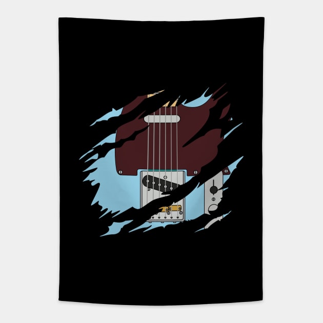 Ripped Electric Guitar T-Style Blue Color Tapestry by nightsworthy