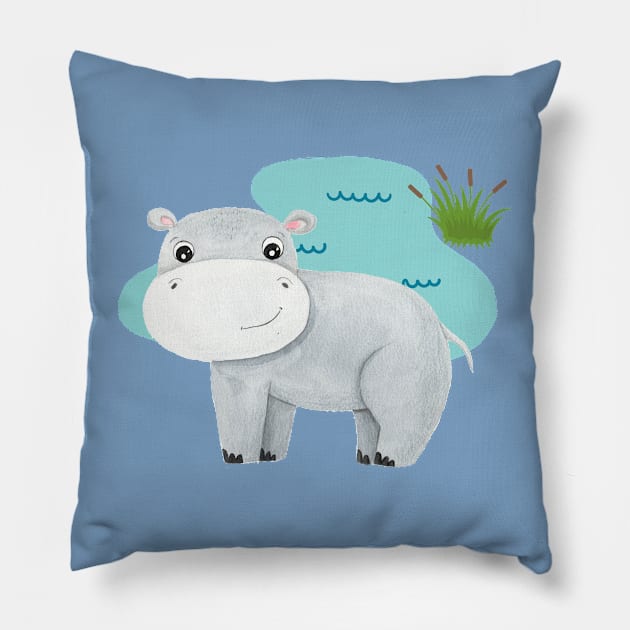 Adorable Baby Hippopotamus Pillow by FunnyMoonCosmic