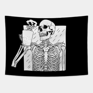 Skeleton drinks halloween coffee, coffee skull lovers Tapestry