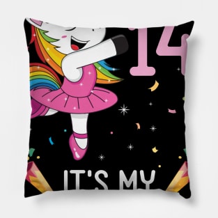 Unicorn Dancing Congratulating 14th Time It's My Birthday 14 Years Old Born In 2007 Pillow