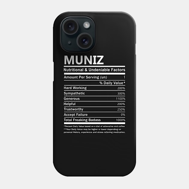 Muniz Name T Shirt - Muniz Nutritional and Undeniable Name Factors Gift Item Tee Phone Case by nikitak4um