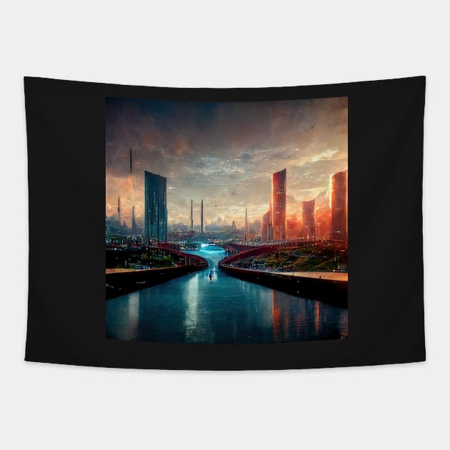 Future Cities Series Tapestry by VISIONARTIST