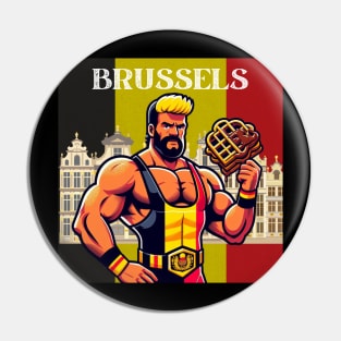 Brussels Grand Place Wrestler Waffles Pin