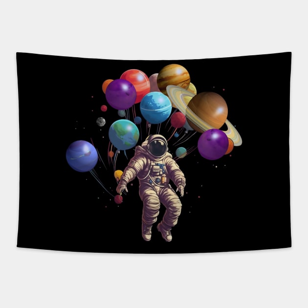 Astronaut with Balloon Planets Tapestry by DavidLoblaw