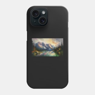 Majestic Peaks and Serene Lakes: A Vibrant Mountain Landscape Oil Painting #1 Phone Case