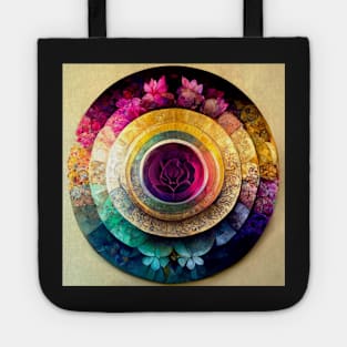 mandala, purple, pink, black, blue, green, yellow, gold, silver, white, rose Tote