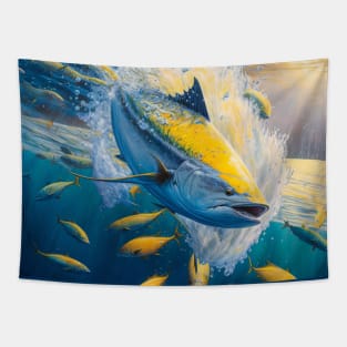 Yellowfin Tuna Diving After Baitfish Tapestry