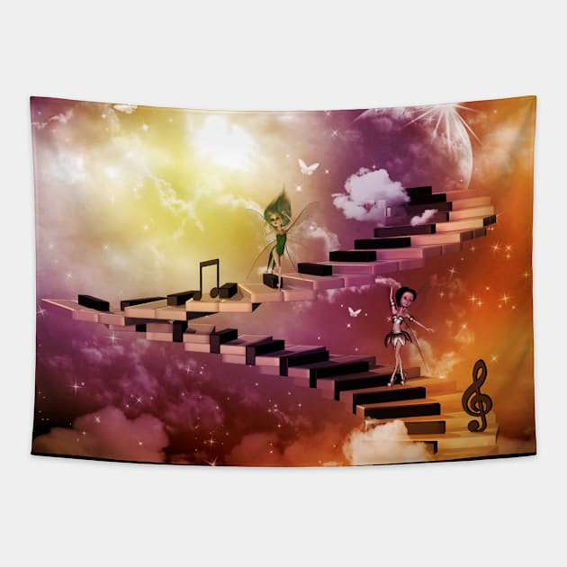 Music, dancing fairy on a piano Tapestry by Nicky2342