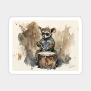 Cute Bush Baby With A Drum Magnet