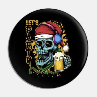 Skull Christmas Beer Party Pin