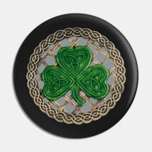 St Patrick's Day Celtic Knot Shamrock Gray Background Pin