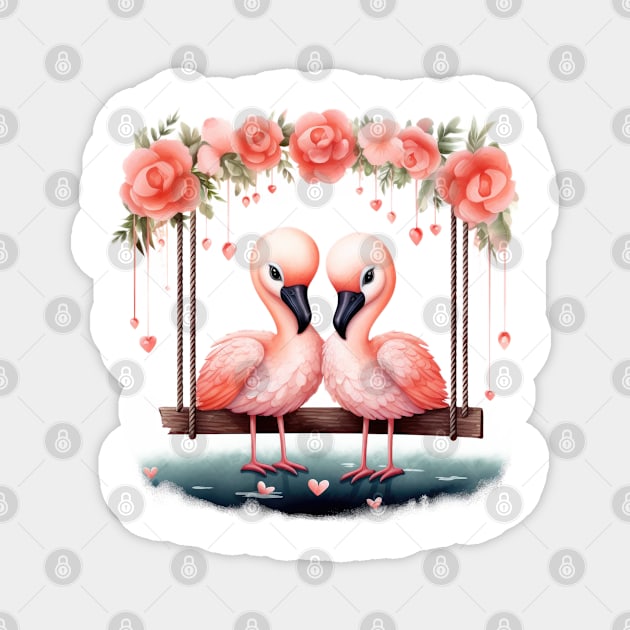 Valentine Flamingo Couple On Swing Magnet by Chromatic Fusion Studio