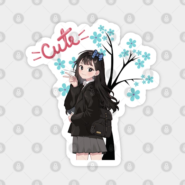 Cute black hair anime girl Magnet by Don’t Care Co