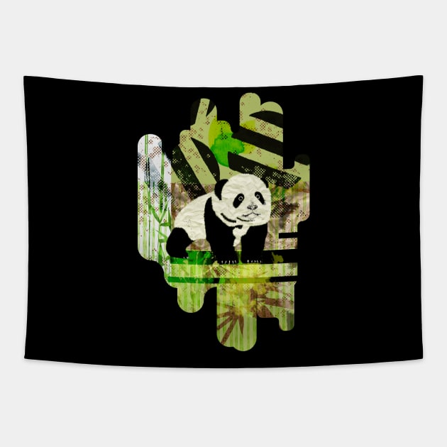 Panda Cub Abstract mixed media digital art collage Tapestry by Nartissima