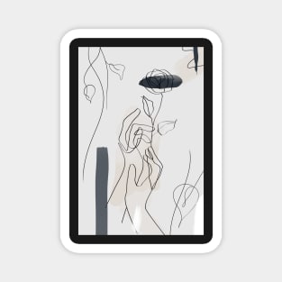 Woman hands flowers  outline painting sensual print Magnet