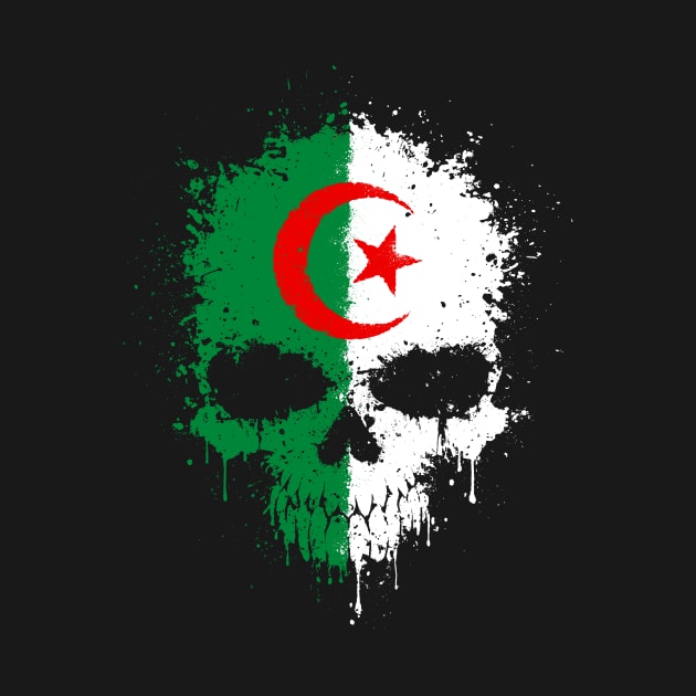 Chaotic Algerian Flag Splatter Skull by jeffbartels