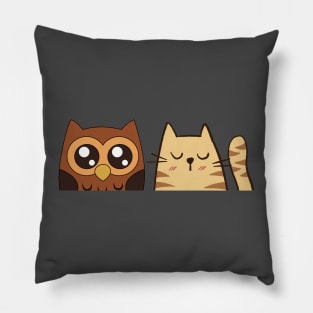 a cat and an owl Pillow