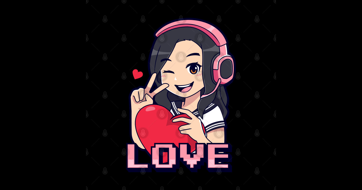 Cute gamer girl love signs - Gamergirl - Sticker | TeePublic