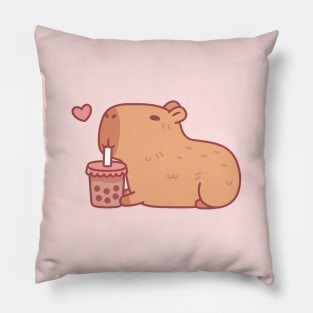 Cute Capybara Chilling With Bubble Tea Pillow