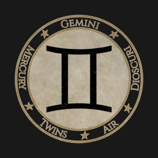 Vintage Gemini Zodiac Sign Horoscope Astrology Symbol T-Shirt