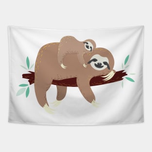 Sloth mom with baby Tapestry