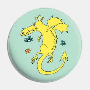 cute happy dragon in yellow with flowers Pin