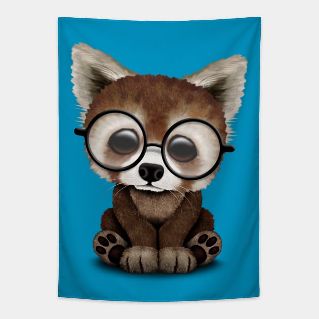 Cute Nerdy Red Panda Wearing Glasses Tapestry by jeffbartels