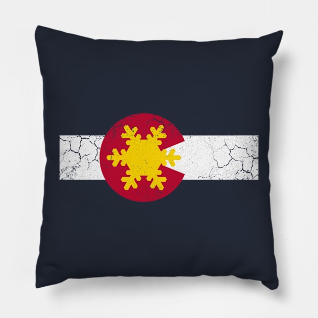 Colorado Flag Winter Snowflake Vintage Distressed Pillow by E