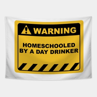 Human Warning Sign Label Homeschooled by A Day Drinker - Yellow and Black Tapestry