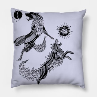 Hati and Sköll (black lineart) Pillow