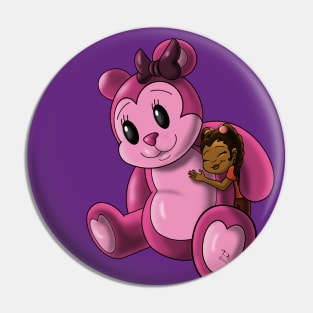 African American Girl and Teddy Bear Pin