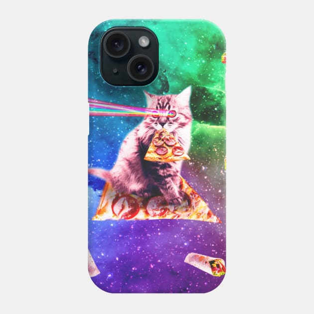 Space Cat Eating Pizza - Rainbow Laser Eyes, Burrito Phone Case by Random Galaxy