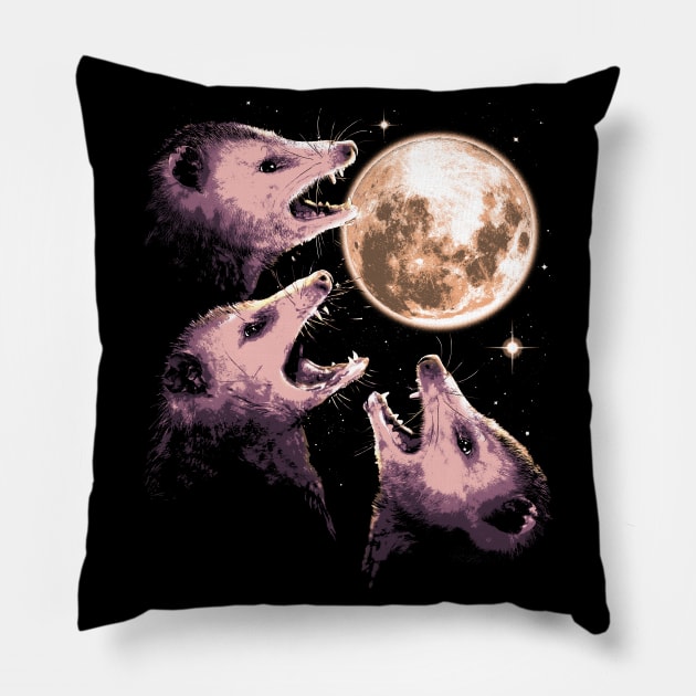 Three Opossums Howling at the Moon Funny Possum 3 Opossum Pillow by vo_maria