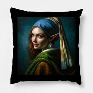 Enchanted Look: Elf Maiden - Vermeer's Pearl Reimagined Pillow