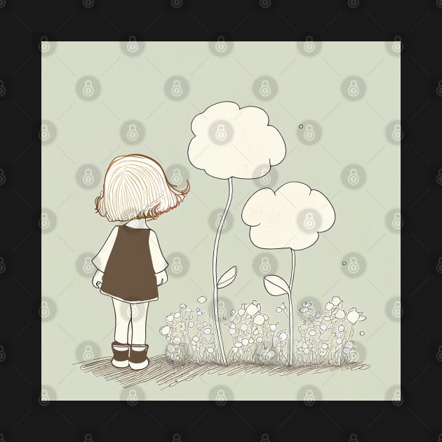 Cute Girl Flower Illustration Minimalist by unrealartwork