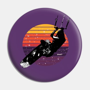 Kitesurf Action Artistic Kitesurfer Vintage Sunset Retro Sunrise Pin