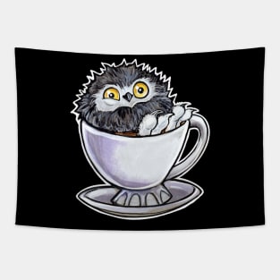 Snowy owl poof in a teacup Tapestry