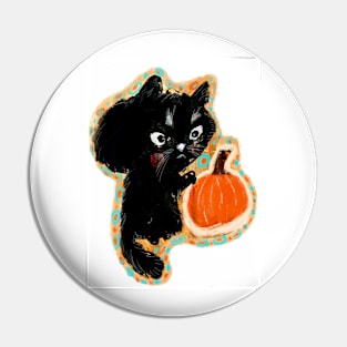 Black Kitty cat with pumpkin! Halloween sweetness! Pin