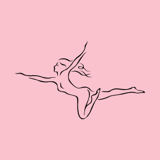 Flying Girl line art, happy woman, break free minimalist art, wild and free girl, joy and freedoom T-Shirt