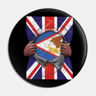 American Samoa Flag Great Britain Flag Ripped - Gift for American Samoan From American Samoa Pin