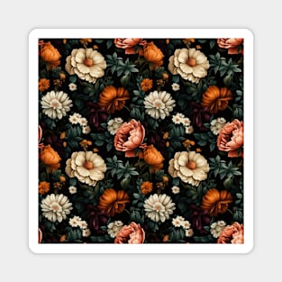 Dutch Nocturne: Luminous Floral Pastoral on Black Canvas Magnet