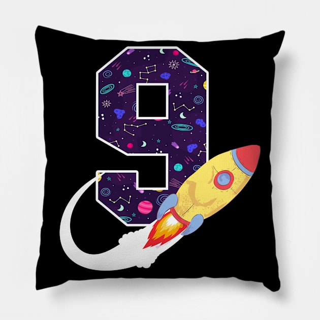 Outer Space 9 Year Old 9th Birthday Nine Rocket Ship Party Pillow by ruffianlouse